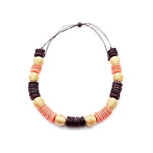 Necklace - Wooden Pastilla, Burgundy